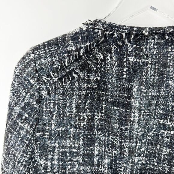 Banana Republic Short Black White Boucle Tweed Boucle Zip Front Lady Jacket Sz 2 - Picture 7 of 15